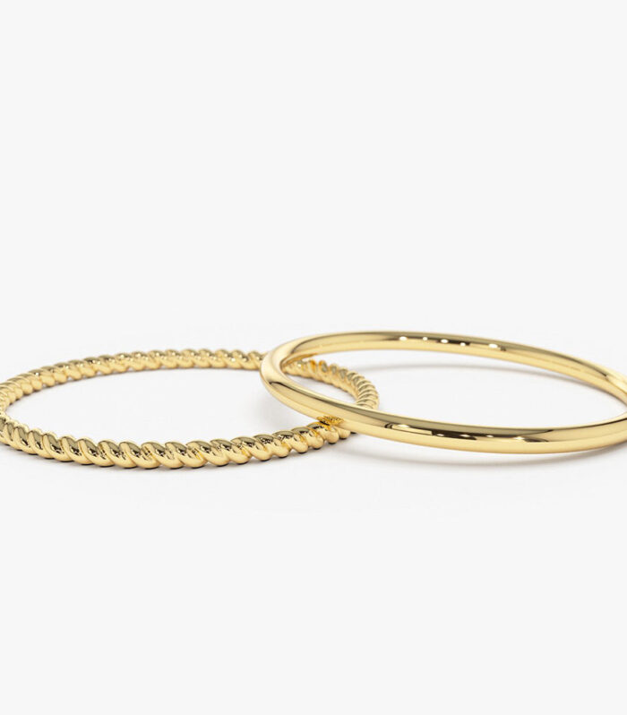14K Gold Twisted Rope Ring Set