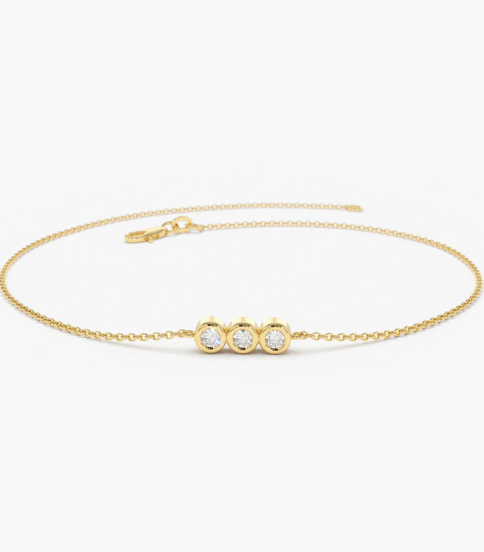 14K Gold Trio Diamond Bracelet with Thin Chain