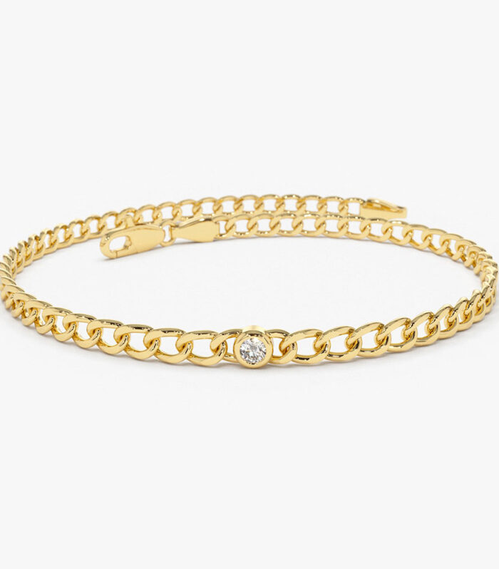 14k Gold Cuban Link Bracelet w/ Bezel Setting Diamond