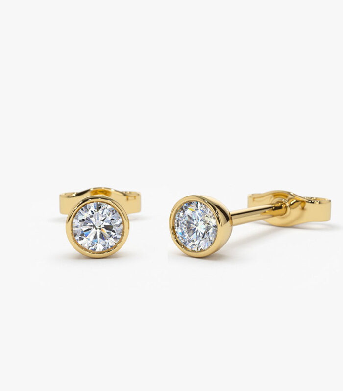 14K Bezel Setting Round Diamond Studs