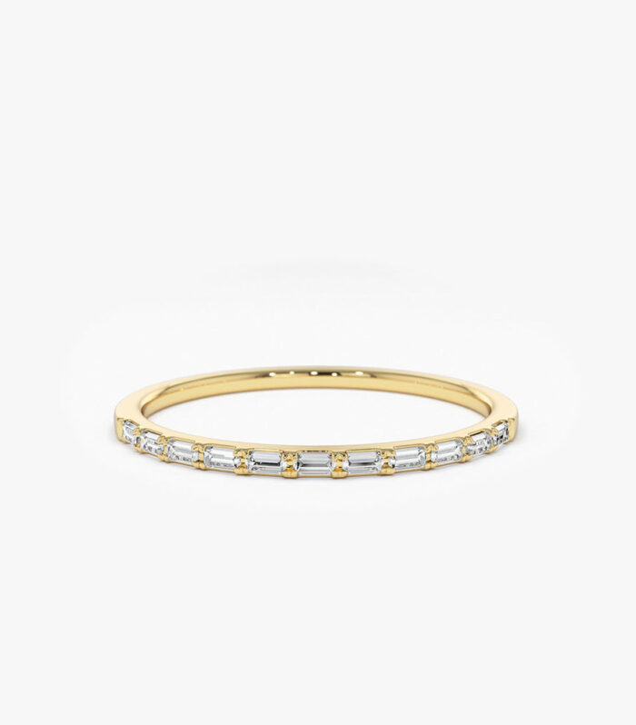 14K Ultra Thin Half Eternity Baguette Diamond Stackable Ring
