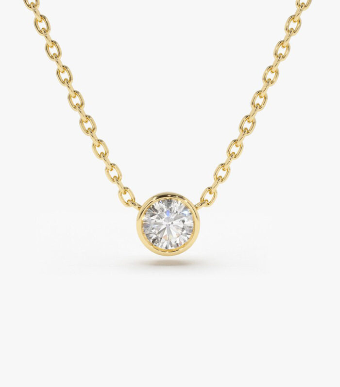 14K Gold Bezel Set Diamond Solitaire Necklace