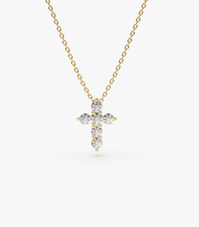 14K Gold Tiny Diamond Cross Necklace