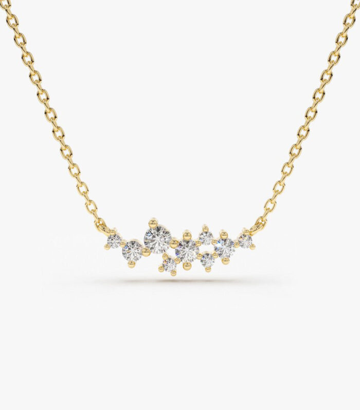 14K Gold Nine Diamond Cluster Necklace
