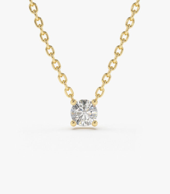 14K Gold Prong Setting Diamond Solitaire Necklace