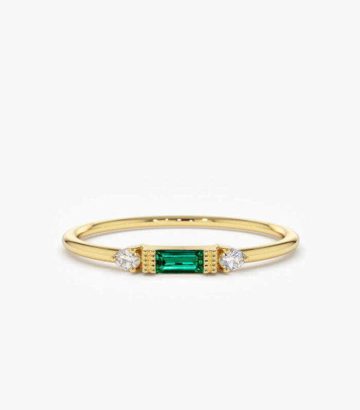 14k Baguette Emerald with Diamond Ring