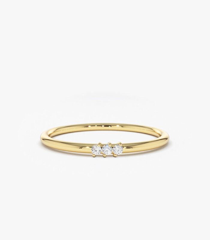 14K Gold 3 Stone Minimalist Diamond Ring